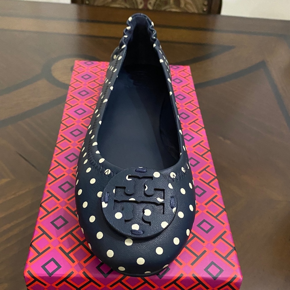 Brand New Tory Burch Minnie Travel Ballet With Leather Logo Size #7,5